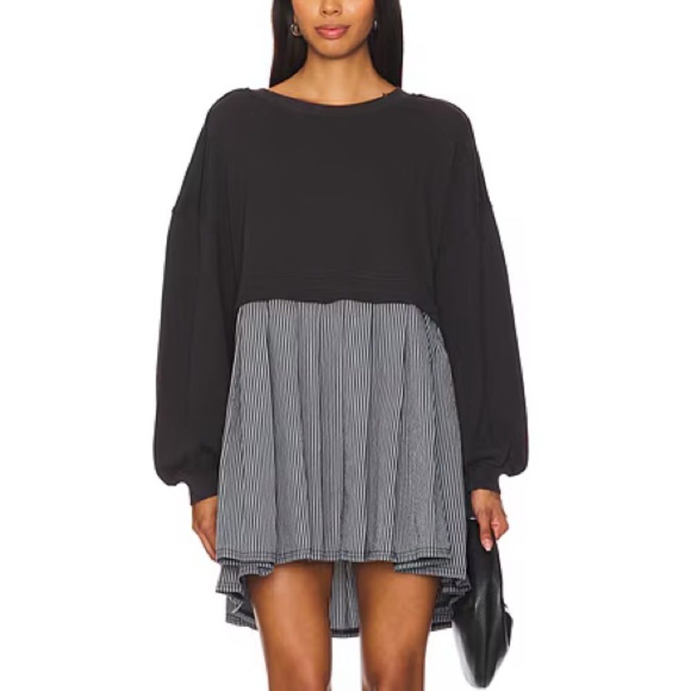 Free People Eleanor Black Combo Striped Sweatshirt Dress - Picture 2 of 8